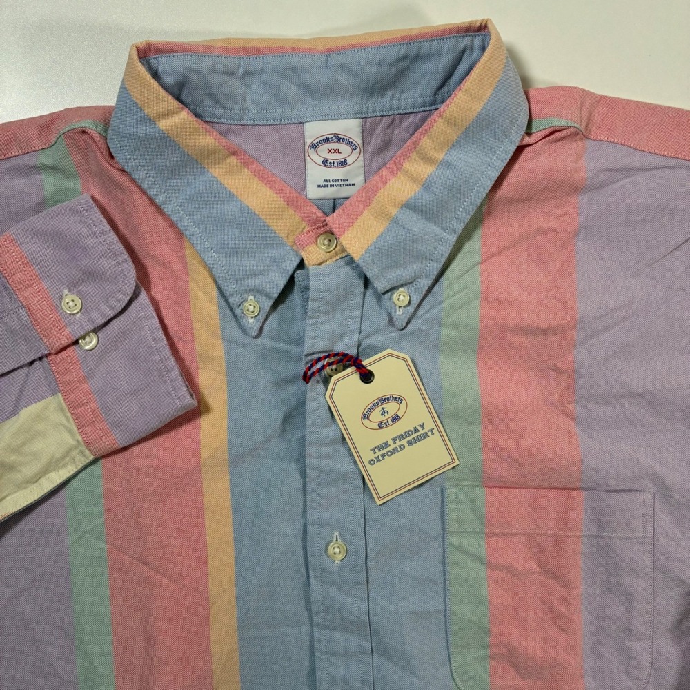 NEW Brooks Brothers Friday Oxford Shirt 2XL Multicolor Pastel Striped Button